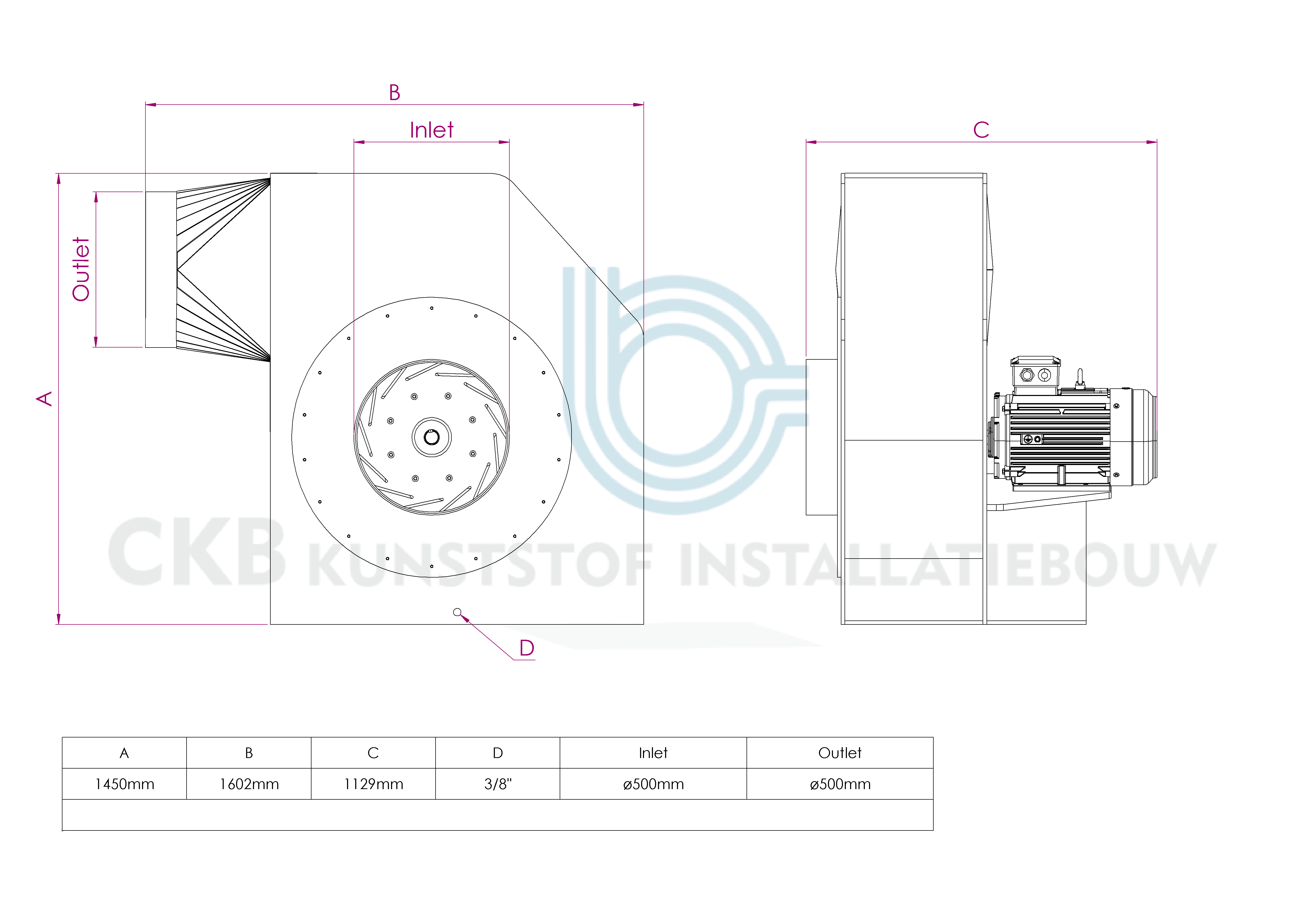 Dimensions ventilator CKB16 500 11