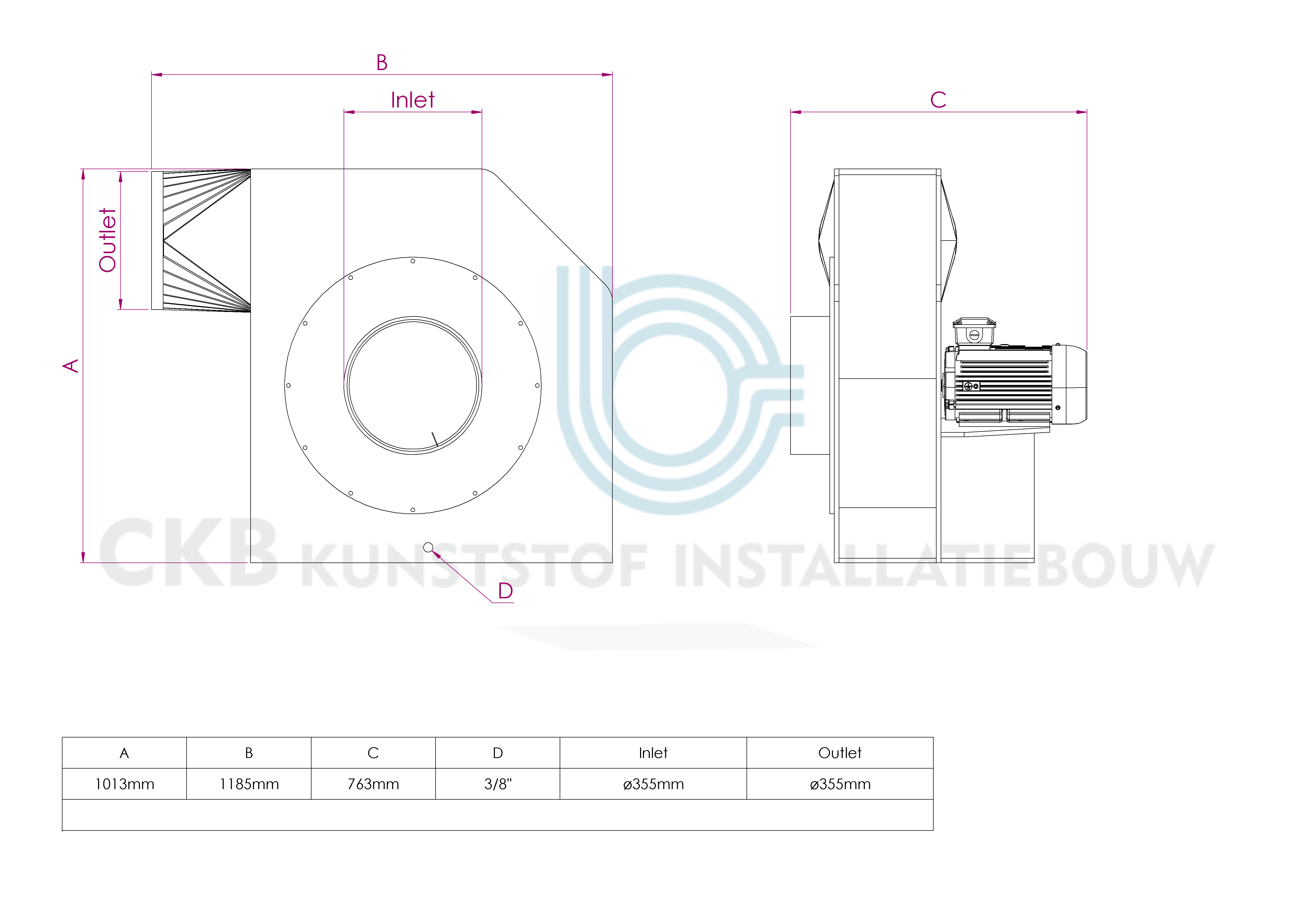 Dimensions ventilator CKB6 355 22